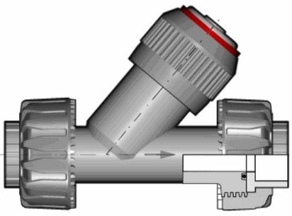 Угловой обратный клапан VR ПВХ с разборными муфтовыми окончаниями, FKM, FIP d40 (DN32)