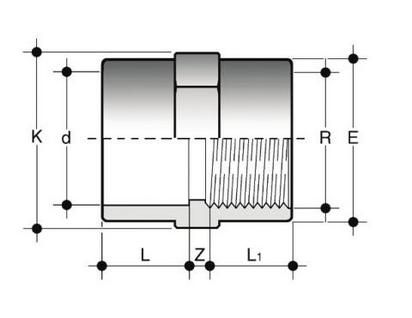 Изображение Муфта переходная с ВР ПВХ FIP 40x1 1/4