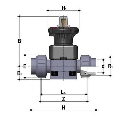 Фото Мембранный клапан DK/L ПВХ с разборными муфтовыми окончаниями, EPDM, FIP d20 (DN15)