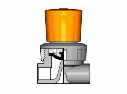 Мембранный мини-клапан VM ПВХ c  муфтовыми окончаниями, EPDM, FIP d8 (DN8)