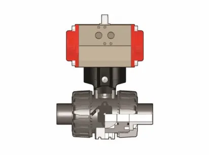 Шаровой кран VKD ПВДФ c пневмоприводом НО с втулочными окончаниями d63 (DN50)