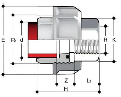 Фото Муфта переходная разборная ВР ПВДФ SDR21 PN16 50x1 1/2