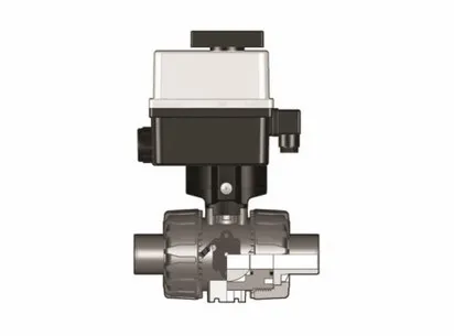 Шаровой кран VKD ПВДФ с эл.приводом 24V AC/DC, втулочные окончания d25 (DN20)