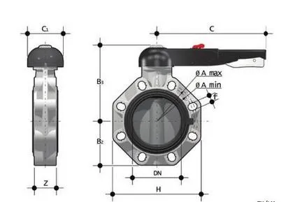 Фото Дисковый затвор FK ХПВХ с рукояткой d110 (DN90)
