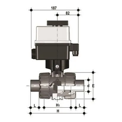 Фото Шаровой кран VKD ХПВХ с эл.приводом 24V AC/DC, втулочные окончания d63 (DN50)
