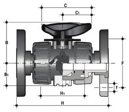 Фото Шаровой кран ПВХ для регулирования потока VKR c фланцевыми окончаниями, EPDM, FIP d50 (DN40)