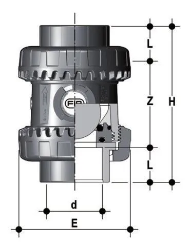 Фото Шаровой обратный клапан SXE ПВХ; с муфтовыми окончаниям, EPDM, FIP d63 (DN50)