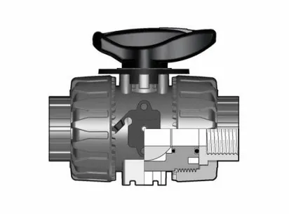 Шаровой кран для регулирования потока VKR c резьбовыми окончаниями (уплотнение EPDM) PP-H R2'' (DN50)
