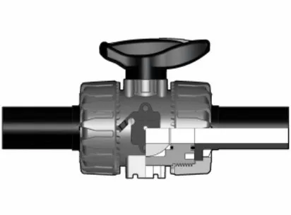 Шаровой кран промышленного применения VKD с патрубками из ПЭ (CVDE) (уплотнение EPDM) PP-H d32 (DN25)