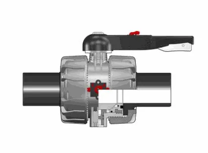 Шаровой кран промышленного применения VKD с патрубками из ПЭ (CVDE) (уплотнение FKM) PP-H d90 (DN80)