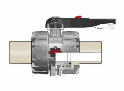 Шаровой кран промышленного применения VKD с патрубками (CVDM) (уплотнение EPDM) PP-H d90 (DN80)
