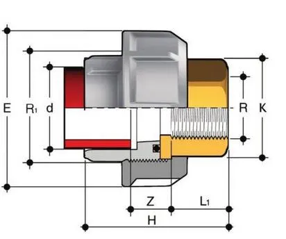 Фото Муфта разборная переходная PP-H / латунь, ВР (EPDM) FIP PN10 32x1