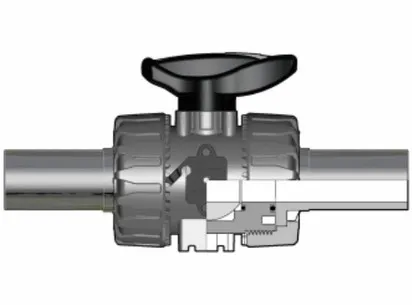 Шаровой кран промышленного применения VKD с патрубками (CVDM) (уплотнение EPDM) PP-H d25 (DN20)