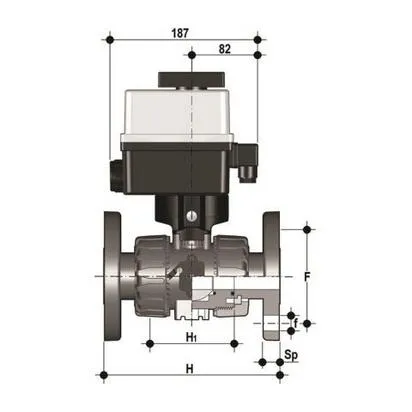 Фото Шаровой кран VKD ПВДФ с эл.приводом 24V AC/DC, фланцевые окончания d20 (DN15)