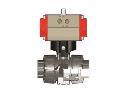 Шаровой кран VKD ХПВХ c пневмоприводом ДвД с муфтовыми окончаниями d40 (DN32)
