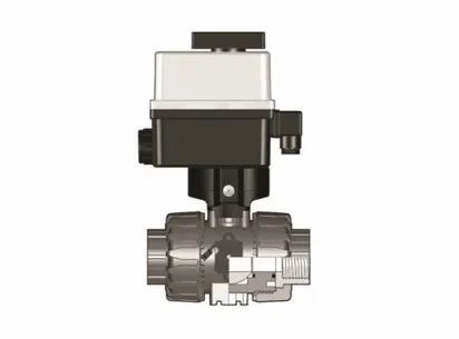 Фотография Шаровой кран VKD с эл.приводом 24V AC/DC, втулочные окончания (уплотнение EPDM) PP-H R1/2'' (DN15)