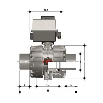 Фото Шаровой кран VKD ПВДФ с эл.приводом 24V AC/DC, втулочные окончания d75 (DN65)