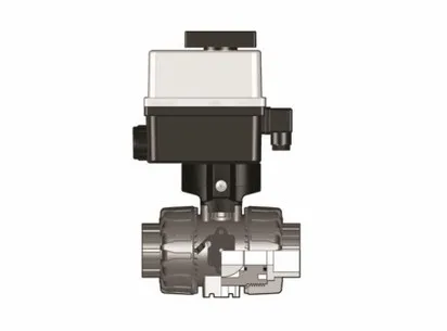 Фотография Шаровой кран VKD ХПВХ с эл.приводом 90-240V, муфтовые окончания d16 (DN10)