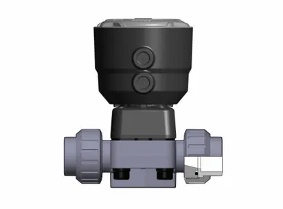 Мембранный клапан DK ПВХ с пневмоприводом НЗ, PN6, муфтовые окончания, EPDM, FIP d40 (DN32)
