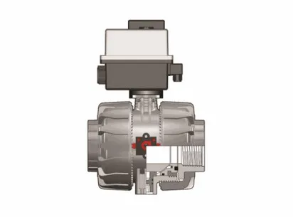 Шаровой кран VKD ПВХ с эл.приводом 24V AC/DC, резьбовые окончания, FKM, FIP R4'' (DN90)
