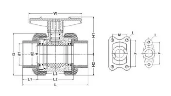 Фото Кран шаровый ХПВХ муфтовый промышленный FKM IPS d63 (DN50)