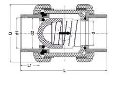 Фото Пружинный обратный клапан ISSE ПВХ; с муфтовыми окончаниям, EPDM, IPS d40 (DN32)