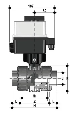 Фото Шаровой кран VKD ПВХ с эл.приводом 90-240V, муфтовые окончания, FKM, FIP d32 (DN25)