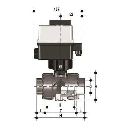 Фото Шаровой кран для регулирования потока VKR ПВХ с эл.приводом 24V AC 12VDC, муфтовые окончания, EPDM, FIP d20 (DN15)
