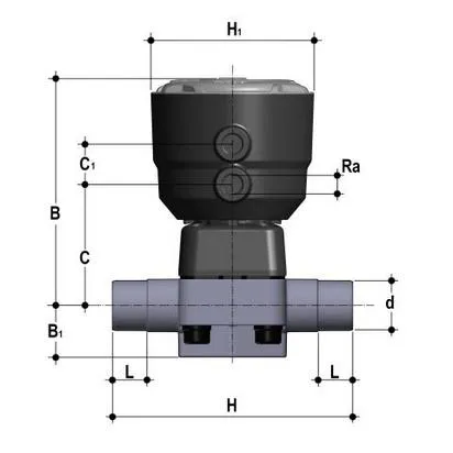 Фото Мембранный клапан DK ПВХ с пневмоприводом НЗ, PN6, втулочные окончания, EPDM, FIP d20 (DN15)