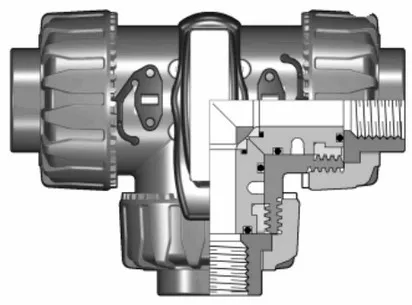 3-х ходовой шаровой кран TKD ХПВХ с резьбовыми окончаниями, Т-шар R1" (DN25)