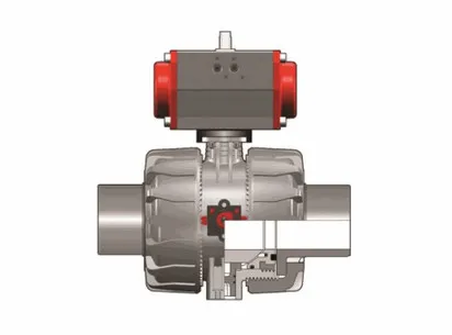 Шаровой кран VKD ПВХ c пневмоприводом НЗ с втулочными окончаниями, EPDM, FIP d90 (DN80)