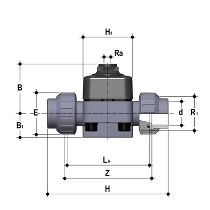 Фото Мембранный клапан ПВХ с пневмоприводом прямого действия, DK, EPDM, FIP d50 (DN40)
