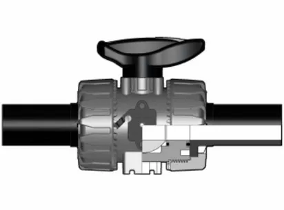 Шаровой кран ПВХ промышленного применения VKD с патрубками из ПЭ (CVDE), EPDM, FIP d90 (DN80)