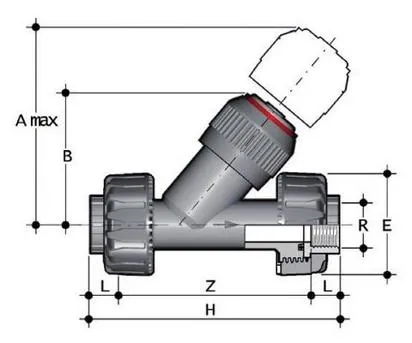 Фото Угловой обратный клапан VRUFV ПВХ с резьбовыми окончаниями, EPDM, FIP R1/2'' (DN15)