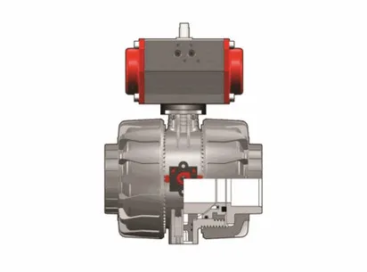 Шаровой кран промышленного применения VKD ПВХ с пневмоприводом, EPDM, FIP d90 (DN80)