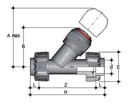 Фото Угловой обратный клапан VRUIV ПВХ с разборными муфтовыми окончаниями, FKM, FIP d32 (DN25)