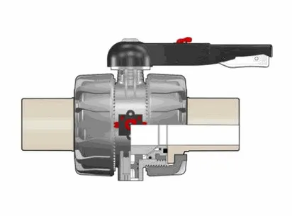 Фотография Шаровой кран VKD ПВДФ c длинными патрубками, DN65-110 d110 (DN100)