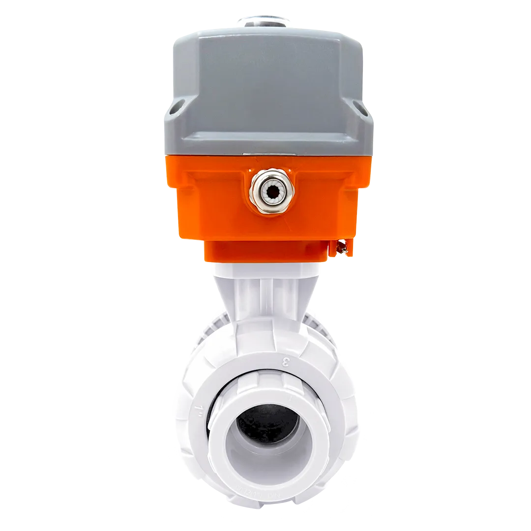 Шаровой кран IVKD ПВДФ с эл.приводом 24V DC, муфтовые окончания, FKM, IPS d20 (DN15) фотография