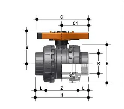 Фото Шаровой кран общего применения VXE ХПВХ с резьбовыми окончаниями, DN65-100 R2½" (DN65)