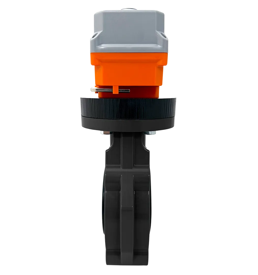 Фото Дисковый затвор IFK ПВХ с электрическим приводом 24V DC, EPDM, IPS d90 (DN80)