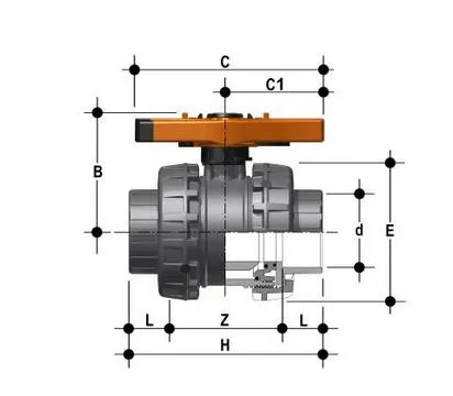 Фото Шаровой кран общего применения VXE ХПВХ с муфтовыми окончаниями, DN65-100 d110 (DN90)
