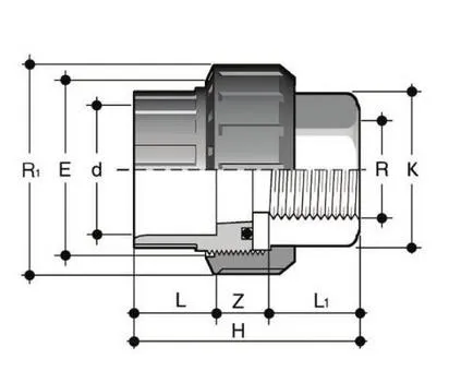 Фото Муфта разборная переходная ХПВХ/ нержавеющая сталь ВР PN16 20x1/2"