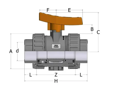 Фото Шаровой кран ПВХ промышленного применения с муфтовыми окончаниями, EPDM, Comer d20 (DN15)