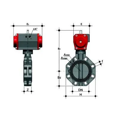 Фото Дисковый затвор общего применения FE ПВХ c пневмоприводом ДвД, EPDM, FIP d225 (DN200)