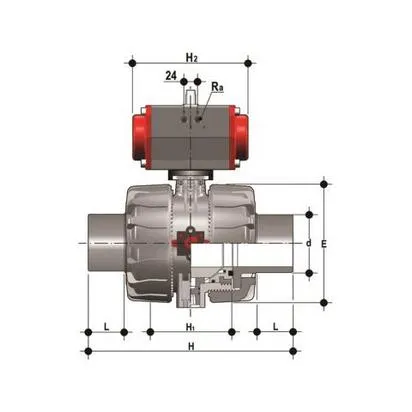 Фото Шаровой кран VKD ПВХ c пневмоприводом ДвД с втулочными окончаниями, EPDM, FIP d75 (DN65)