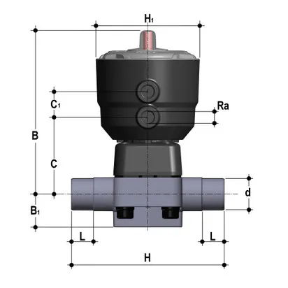 Фото Мембранный клапан ПВХ с пневмоприводом, PN10, DK, EPDM, FIP d20 (DN15)