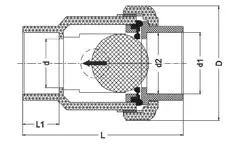 Фото Шаровой обратный клапан c одним разборным окончанием ISR ПВХ; с муфтовыми окончаниям, FKM, IPS d20 (DN15)