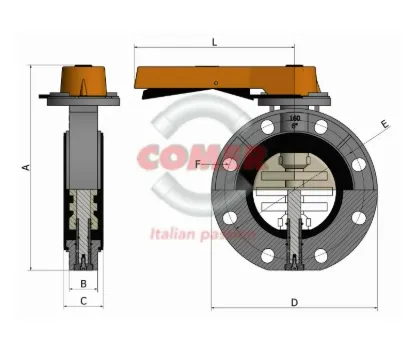 Фото Дисковый затвор ПВХ с рукояткой, EPDM, Comer d125 (DN125)
