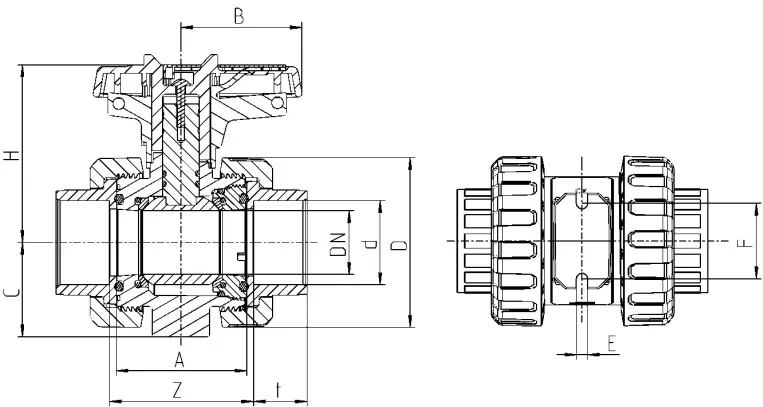 Фото Шаровой кран ПВХ промышленного применения с муфтовыми окончаниями, EPDM, Praher Plastics d75 (DN65)