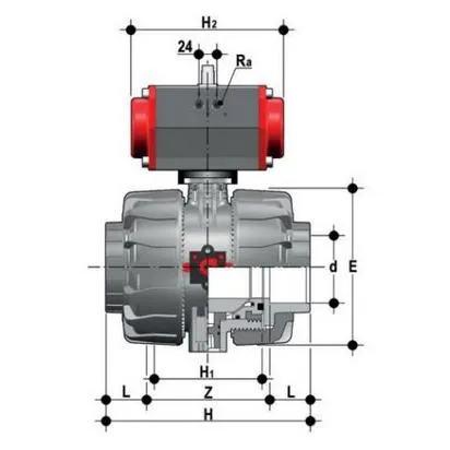 Фото Шаровой кран VKD ПВХ c пневмоприводом ДвД с муфтовыми окончаниями, EPDM, FIP d110 (DN90)